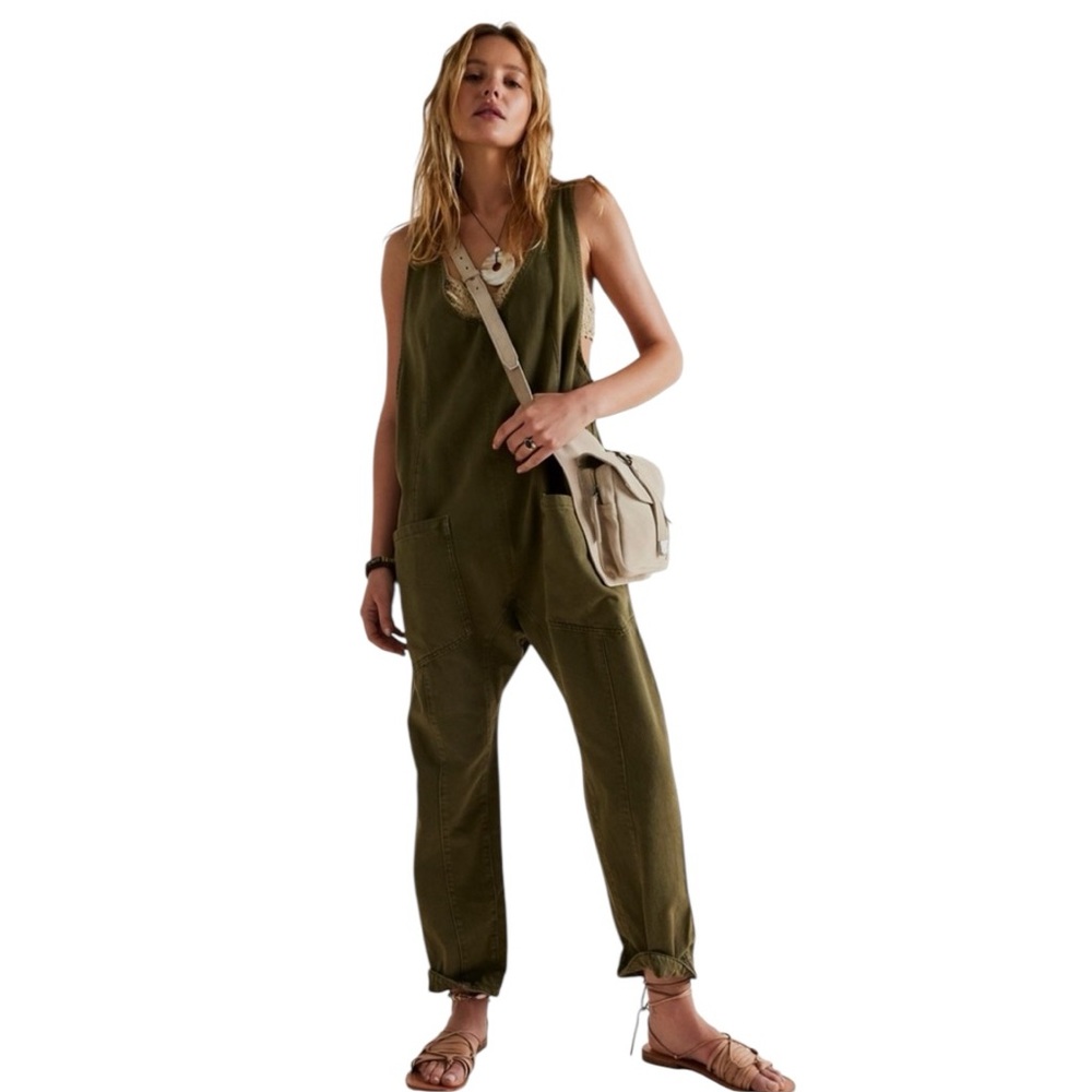 FREE PEOPLE High Roller Jumpsuit Moss Stone Size Large WE THE FREE Overalls S27